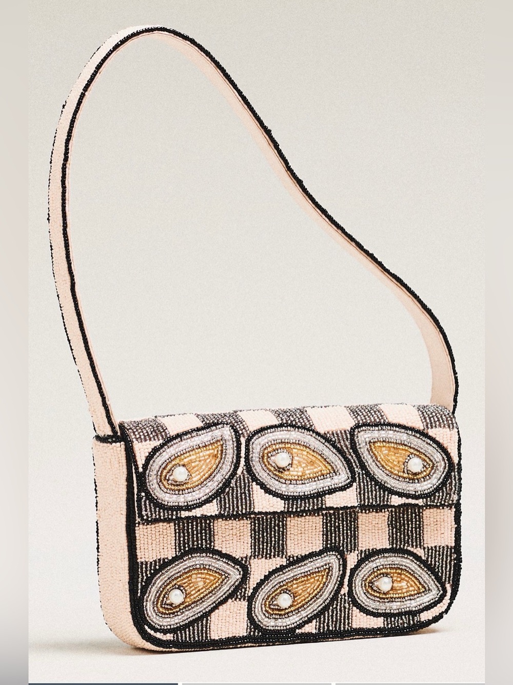 NWT new Anthropologie celandine fiona beaded shoulder bag oysters pink gray